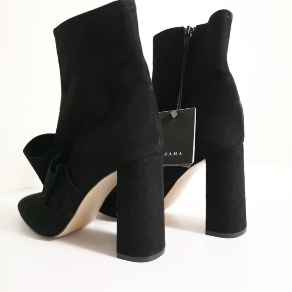 ZARA Black Suede Ruffle Booties - Picture 7 of 11